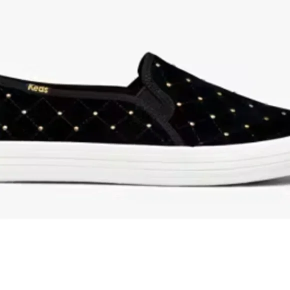 KEDS KATE SPADE New York Black Sneakers Double Decker Quilted Velvet SZ 7.5 - Picture 4 of 16